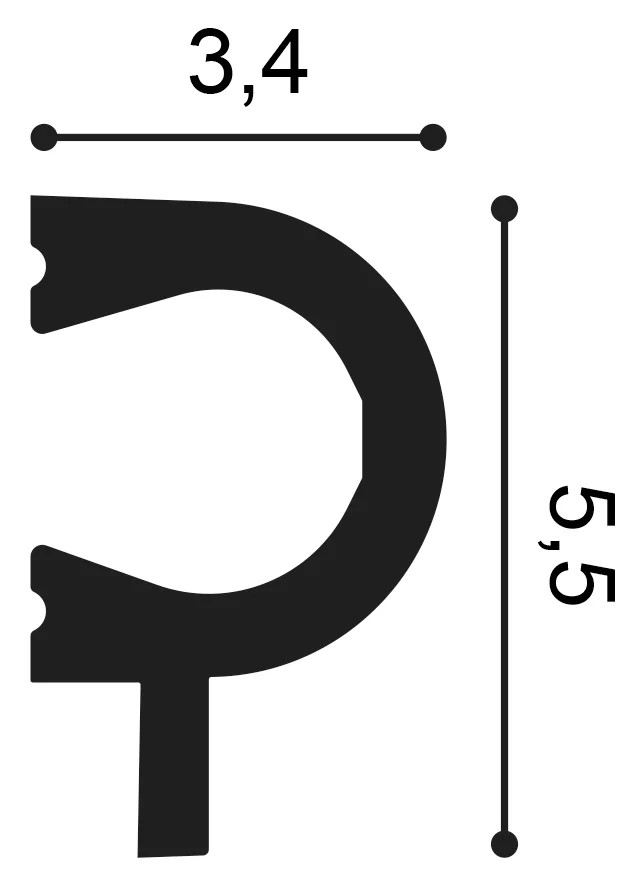 Технически чертеж ORAC PX169 – размери 200 × 5,5 × 3,4 см