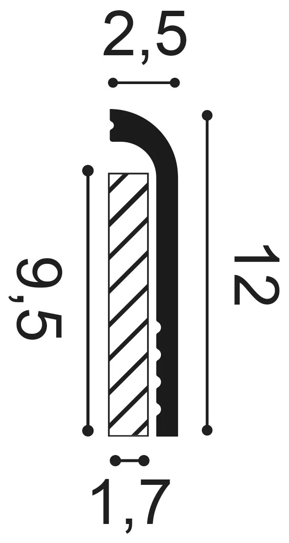 Технически чертеж ORAC SX185 CASCADE – размери 200 × 12 × 2,5 см